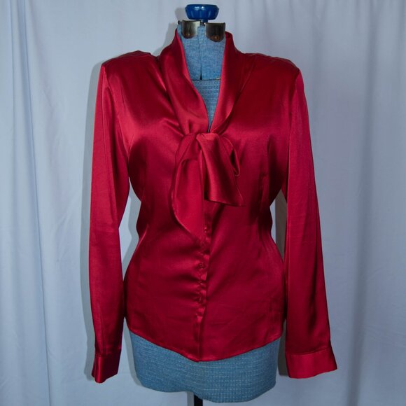 Gorgeous Red Satiny Shirt Kasper Separates Size XL - Picture 2 of 3